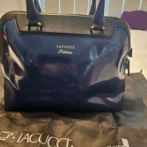 Iacucci Pelletteria Italian Leather Blue Tote Hand Bag, Top Handle - Authentic